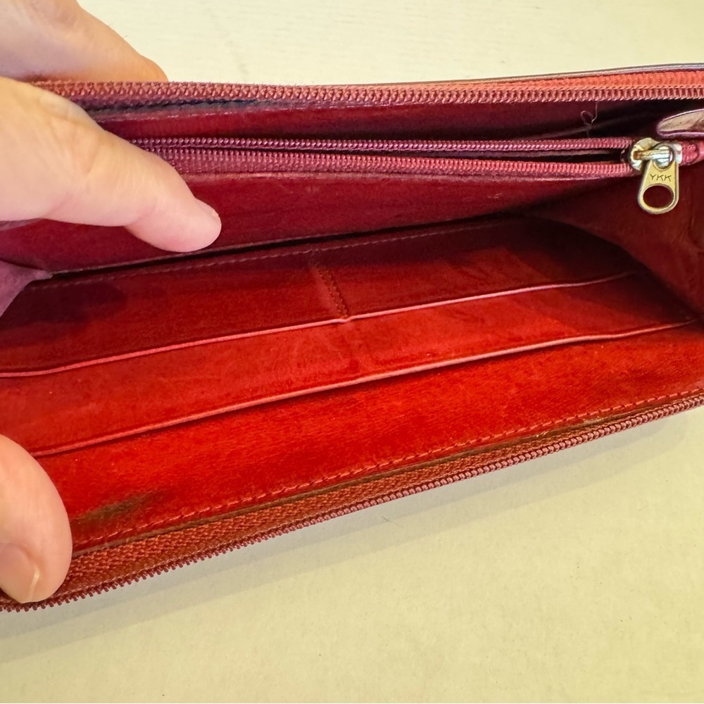 Vintage Coach Wallet Burgundy Leather Card Bill Coin Zip Around Accordion VTG - Picture 10 of 16